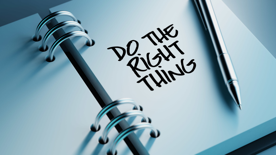 Planner book with "do the right thing" written in capital letters